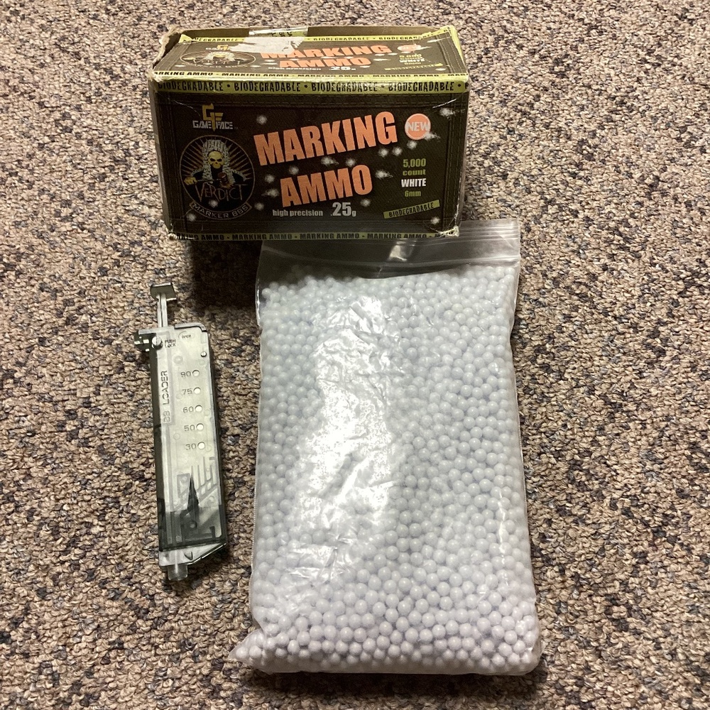 Game Face Verdict White Marking BBs Ammo 6mm .25g 5,000 Ct. & Speed Reloader NEW